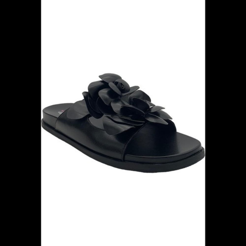 Isaac Mizrahi Black‎ Floral Embellished Slide Sandals Women Size 7.5 /#S2645